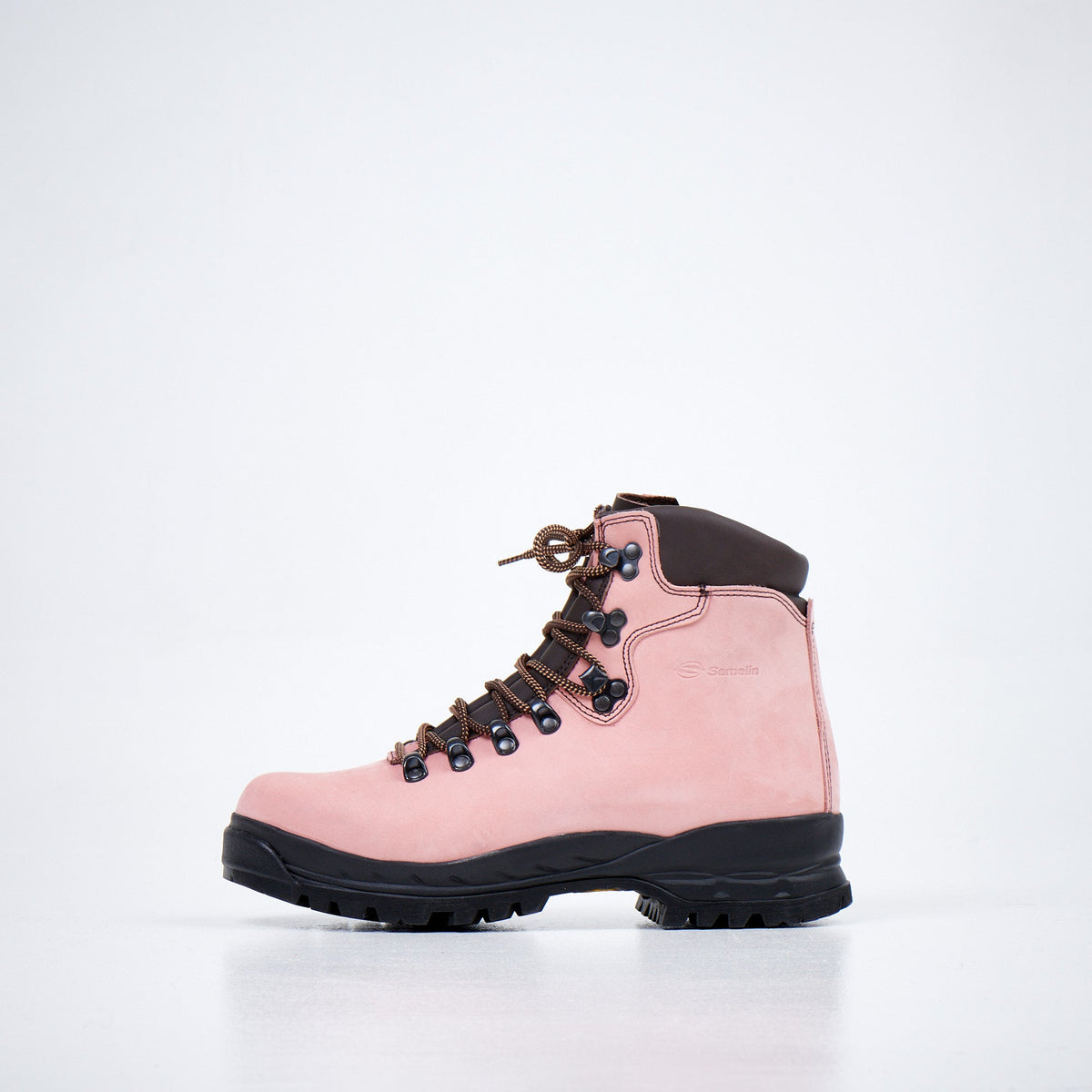JOBOLT 5531 Rose unisex waterproof hiking boots in bold pink nubuck leather — front view