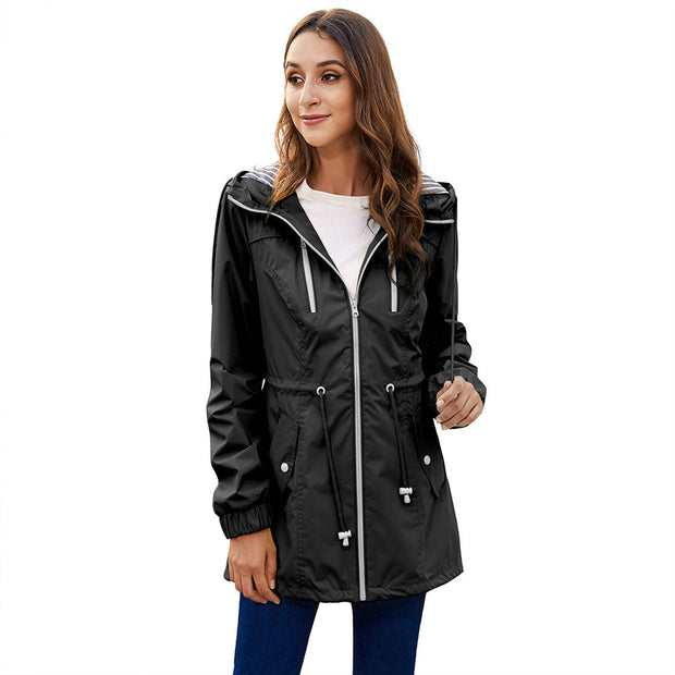 Women's Hooded Long Raincoat