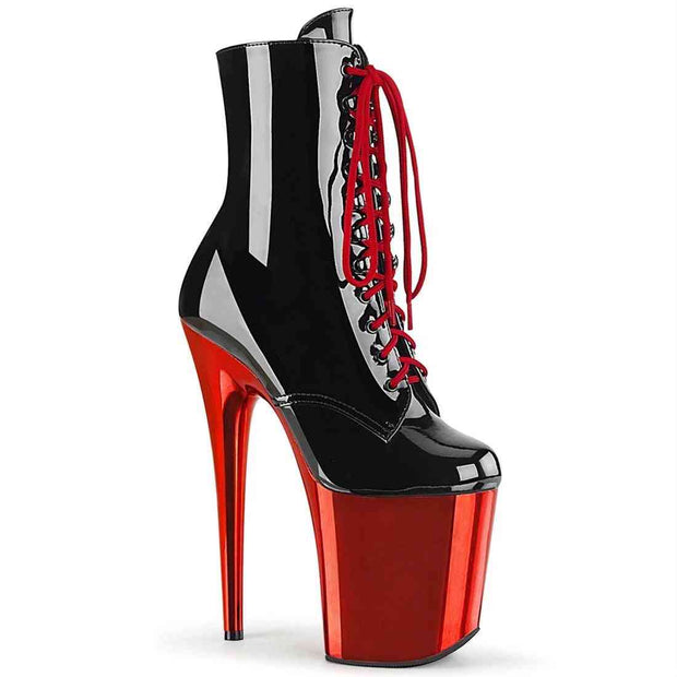 Black and red high heel pole dance boots