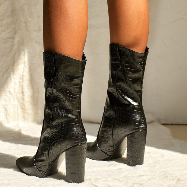 Thick Heel Pointed Short Boots