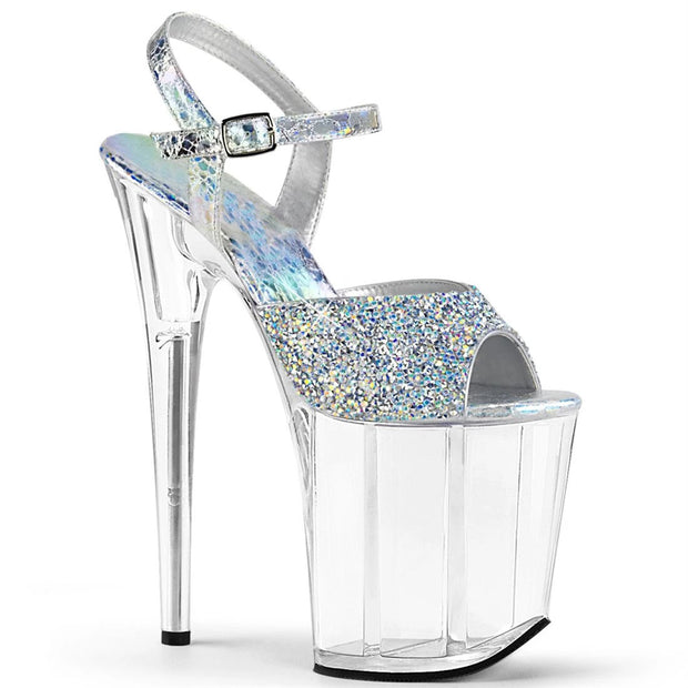 Holographic sequin pole dance shoes with clear platform