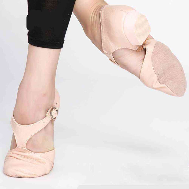 Soft sole ballet shoes in action, showing flexibility