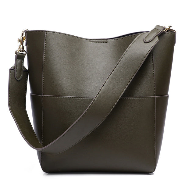 Olive green leather bucket shoulder messenger bag