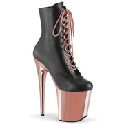 Black and pink lace-up high heel boots