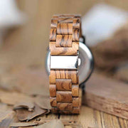 Close-up of wooden watch band clasp