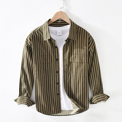 Plus Size Loose Striped Square Neck Cotton Shirt