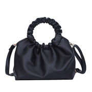 Black PU bucket shoulder handbag with ruched handle