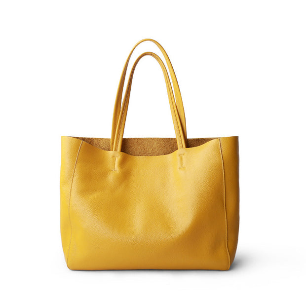 Yellow soft leather large tote bag with soft handles