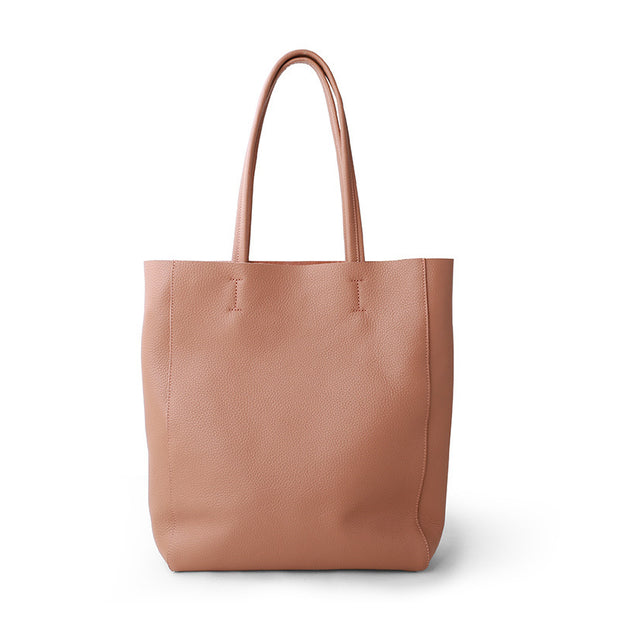 Pink soft leather tote bag with soft handles