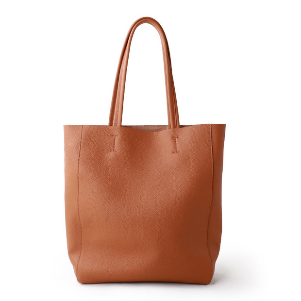 Brown soft leather tote bag with soft handles