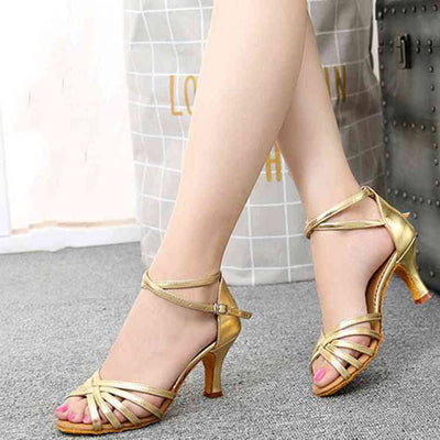 Gold high heel Latin dance shoes with soft sole