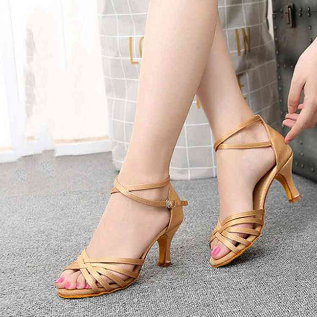 Beige high heel Latin dance shoes with soft sole