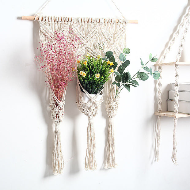 Decorative bohemian rack with plants and flowers