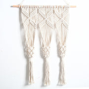 Woven tapestry rack with intricate bohemian design