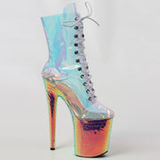 Iridescent pole dance short boots with rainbow heel