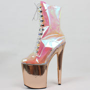 Iridescent boots with metallic gold platform