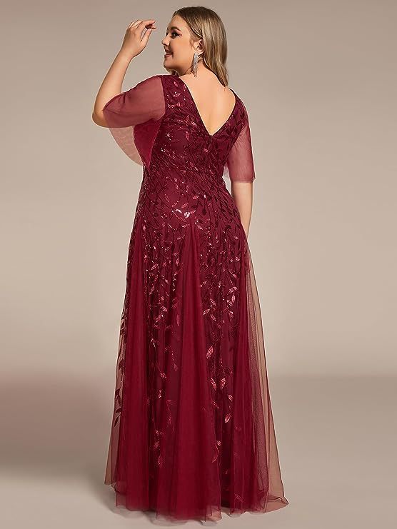 Women's Plus Size Bridesmaid Sequined Net Fishtail Dress