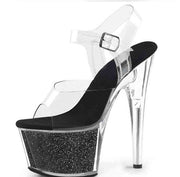 Clear platform pole dance shoe with black glitter base