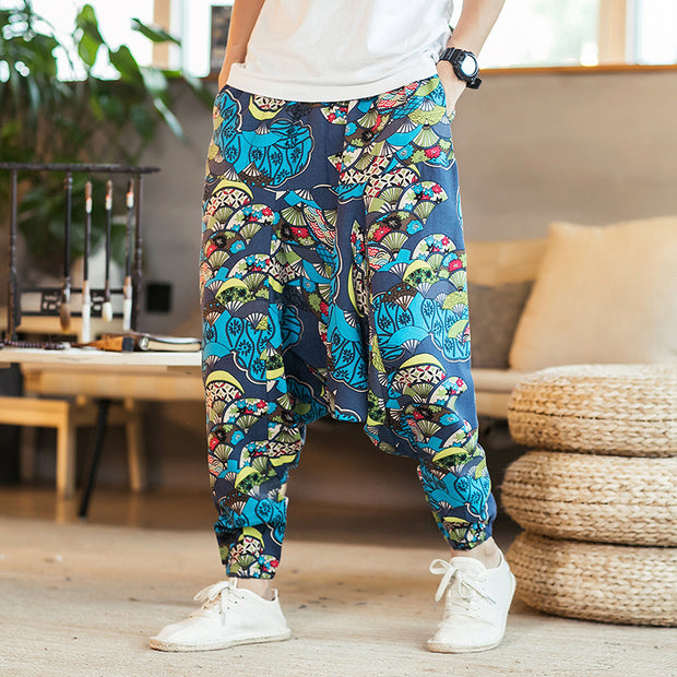 Plus Size Chinese Style Printed Casual Pants Men