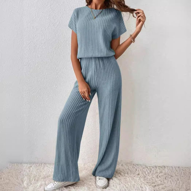 Women's Knitted Loose Wide Leg Pants Two Piece Suit