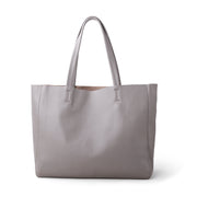 Gray soft leather large tote bag with soft handles