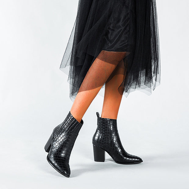 Thick Heel PU Leather Boots