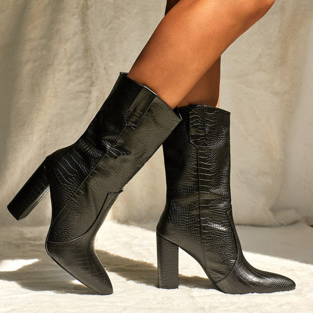 Thick Heel Pointed Short Boots