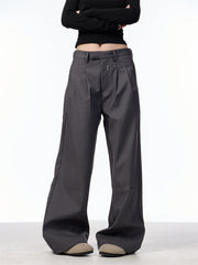 Wide Leg Double Pleated Suit Pants