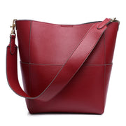 Red leather bucket shoulder messenger bag