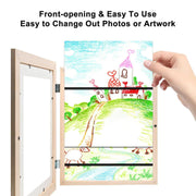 Front-opening wooden frame for easy artwork change.