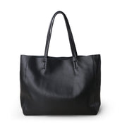 Black soft leather large tote bag with soft handles