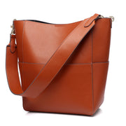 Brown leather bucket shoulder messenger bag