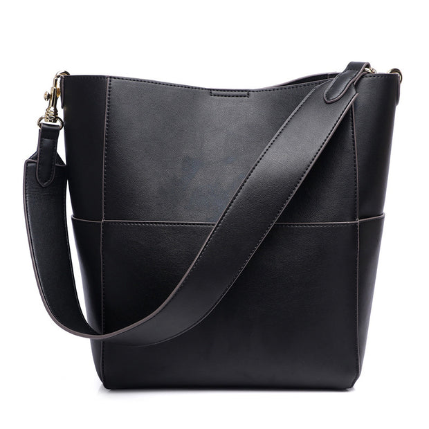 Black leather bucket shoulder messenger bag