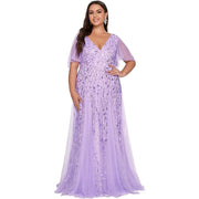 Women's Plus Size Bridesmaid Sequined Net Fishtail Dress