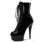 Black lace-up pole dance boots with high heels