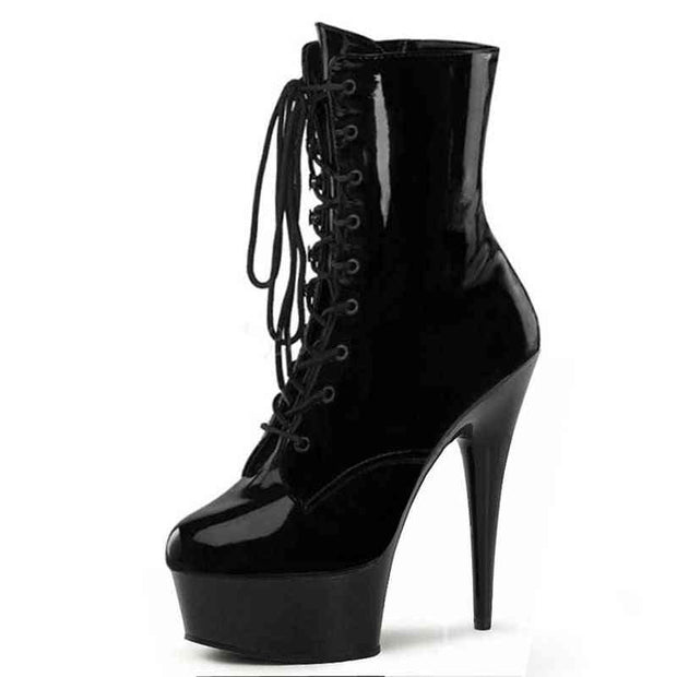 Black lace-up pole dance boots with high heels