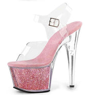 Clear platform pole dance shoe with pink glitter base