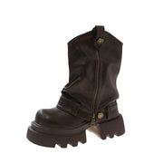 Brown retro platform boot with thick sole