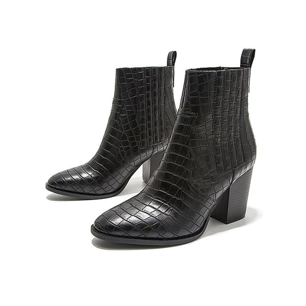 Thick Heel PU Leather Boots