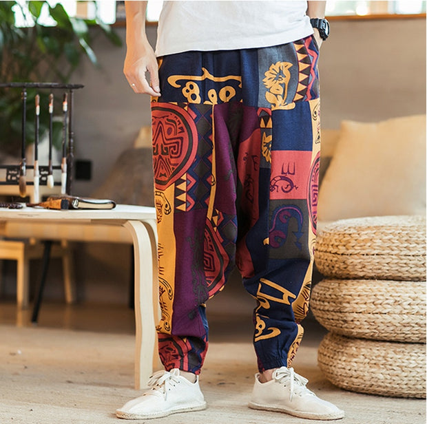 Plus Size Chinese Style Printed Casual Pants Men