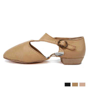 Tan soft sole ballet shoes with buckle strap