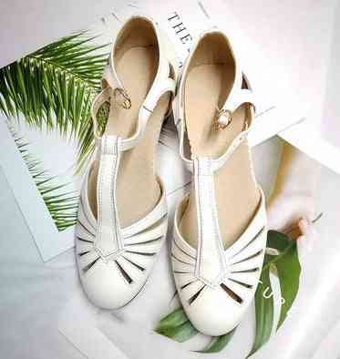 White leather vintage hollow swing dance shoes