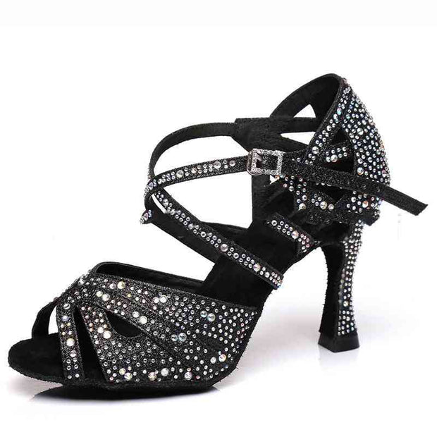 Black sparkling Latin dance shoes with rhinestones