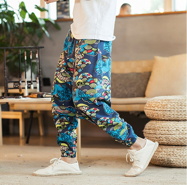 Plus Size Chinese Style Printed Casual Pants Men