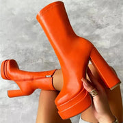 Orange super high chunky heel short boots