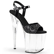 Black sequin pole dance shoes with clear platform