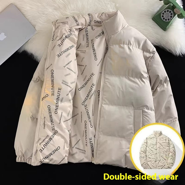 Beige cotton padded puffer jacket, double-sided wear