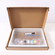 DIY handprint frame kit with paints and brush in box