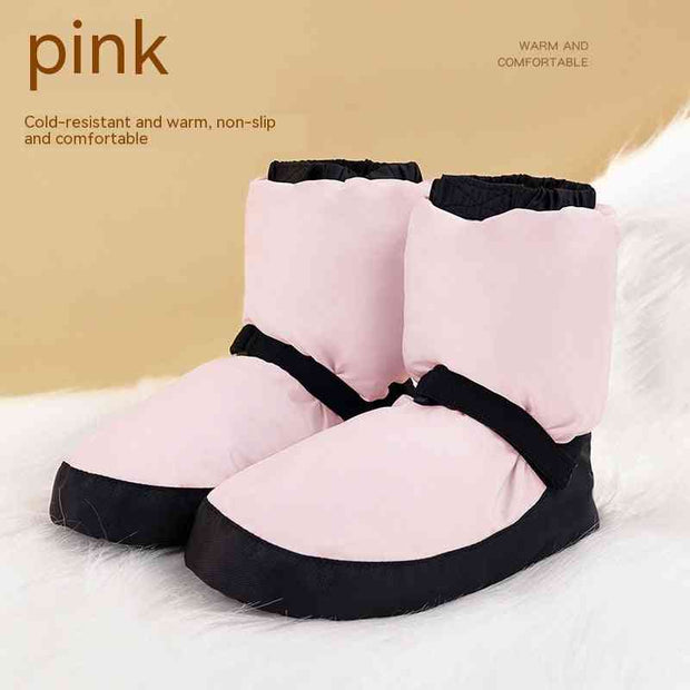 Pink warm ballet dance shoes, non-slip and cozy