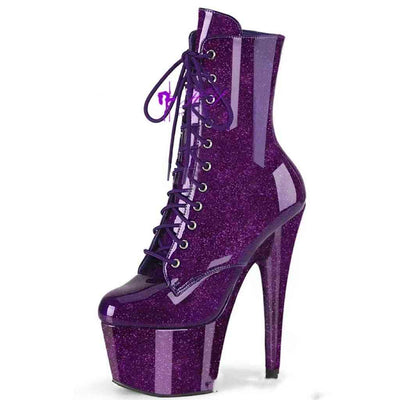 Purple glitter pole dance high heels with stiletto platform